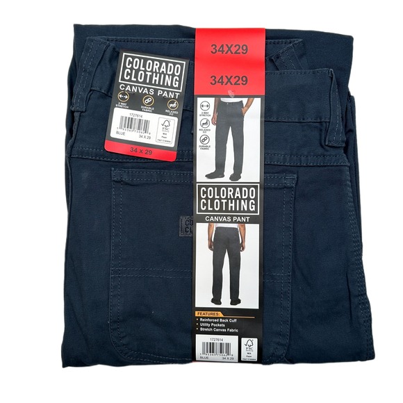 Colorado Clothing Canvas Pants Mens 34x29 Blue‎ Utility Pockets Relaxed Fit NEW - Picture 1 of 5